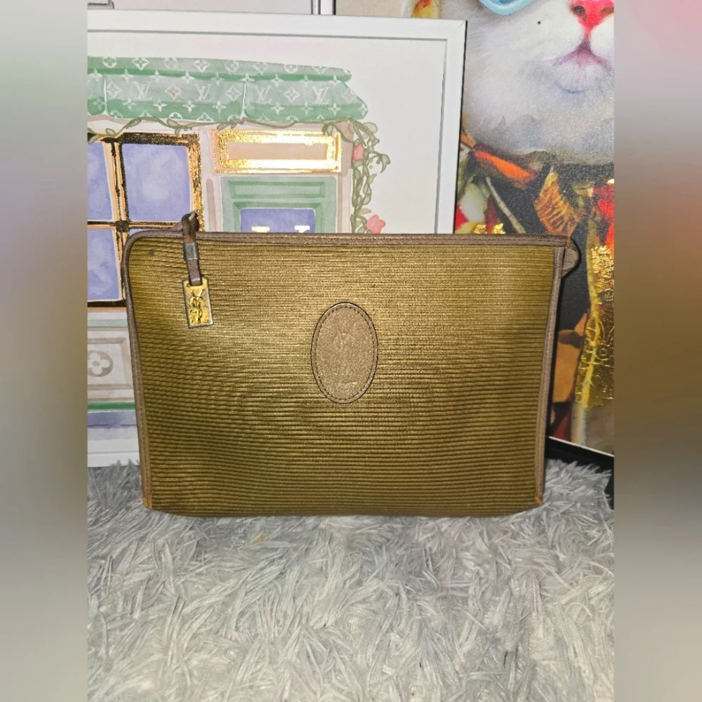 YSL Gold & Brown Vintage Canvas Clutch ✨️ (GUC)(SEE PICS)